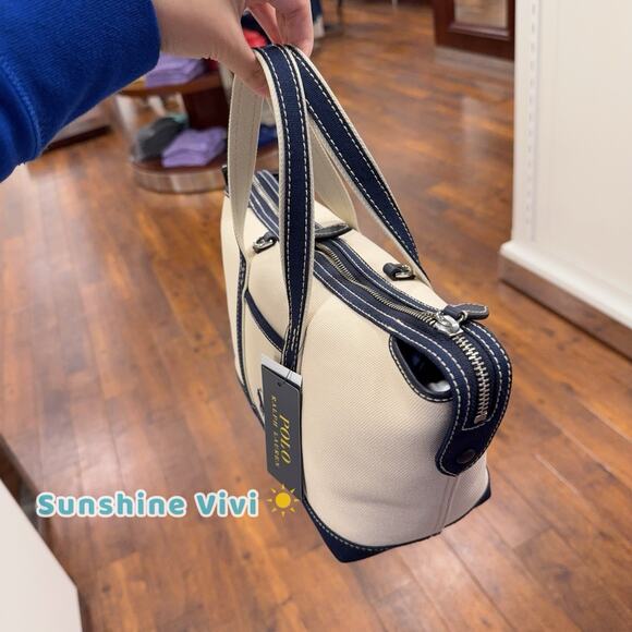 NWT Polo Ralph Lauren Canvas Zip Travel Tote Bag Crossbody Ecru /Navy - Picture 4 of 5